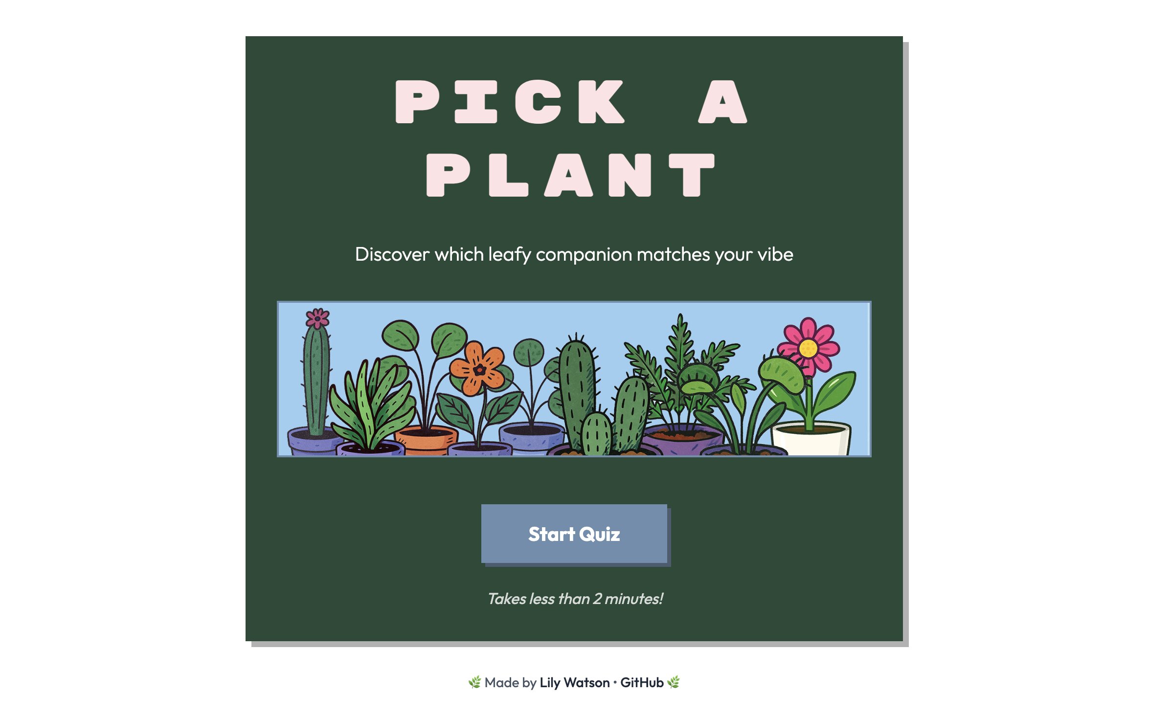 a screenshot of the Pick a Plant homepage